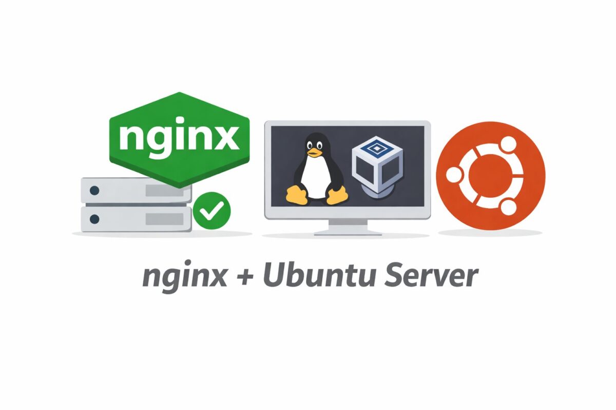 nginxとUbuntu Serverを組み合わせたLinuxサーバー構成を表したシンプルなイラスト