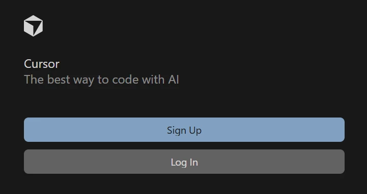 Cursorを初回起動して、Sing UpまたはLog Inを求められる画面の画像