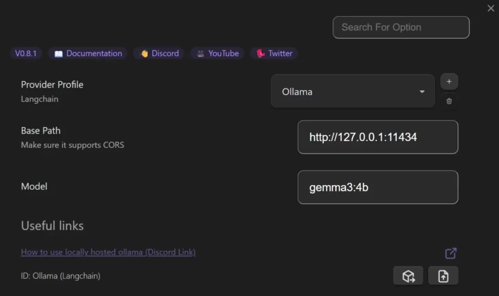 ObsidianのText GeneratorのSettingsの画面でOllamaのローカルLLMを使えるように設定した画面のスクリーンショット
