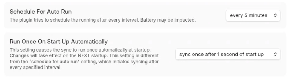 Obsidianのコミュニティプラグイン「Remotely Save」の設定画面で5分間隔でオートセーブすることと、Obsidian起動時に同期する設定を行った画面の画像
