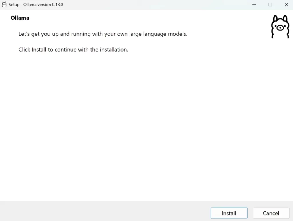 Ollamaのインストールファイルからインストールを開始する画面の画像