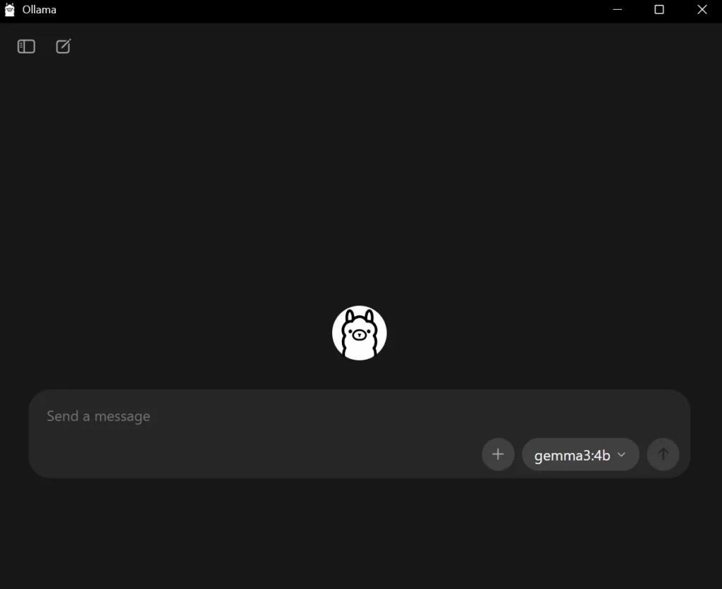 Ollamaのデスクトップアプリを起動した画面の画像