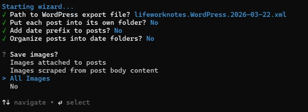 WordPressから抽出したXMLデータをMarkdownへ変換するツールの画像