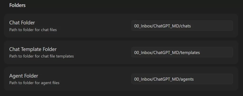 ChatGPT MDのオプションで使用するフォルダを設定する画面の画像