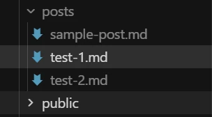 Cursor のエクスプローラで posts フォルダの下にサンプルページが並んで表示された画像