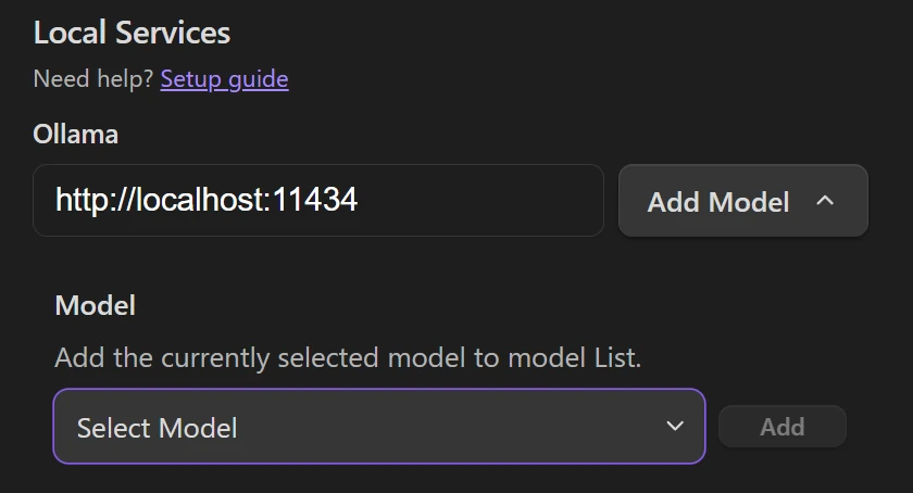 ObsidianのCopilotプラグインでOllamaの設定をしている画像